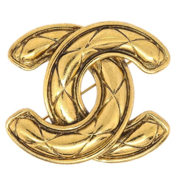 Chanel Quilted CC Brooch Pin Large Gold 1152 154835